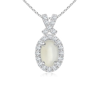 6x4mm AAA Vintage Style Moonstone Pendant with Diamond Halo in S999 Silver