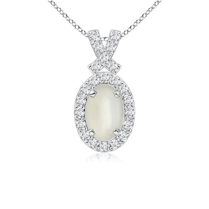 6x4mm AAA Vintage Style Moonstone Pendant with Diamond Halo in White Gold