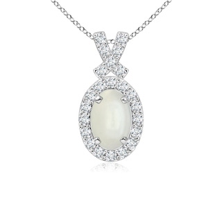 6x4mm AAAA Vintage Style Moonstone Pendant with Diamond Halo in S999 Silver