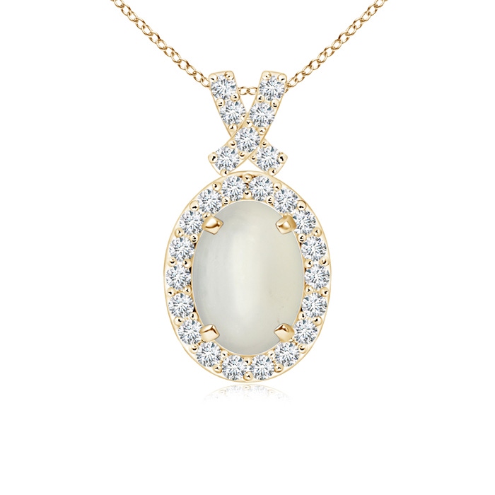 7x5mm AAA Vintage Style Moonstone Pendant with Diamond Halo in Yellow Gold