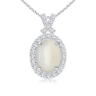 8x6mm AAA Vintage Style Moonstone Pendant with Diamond Halo in White Gold