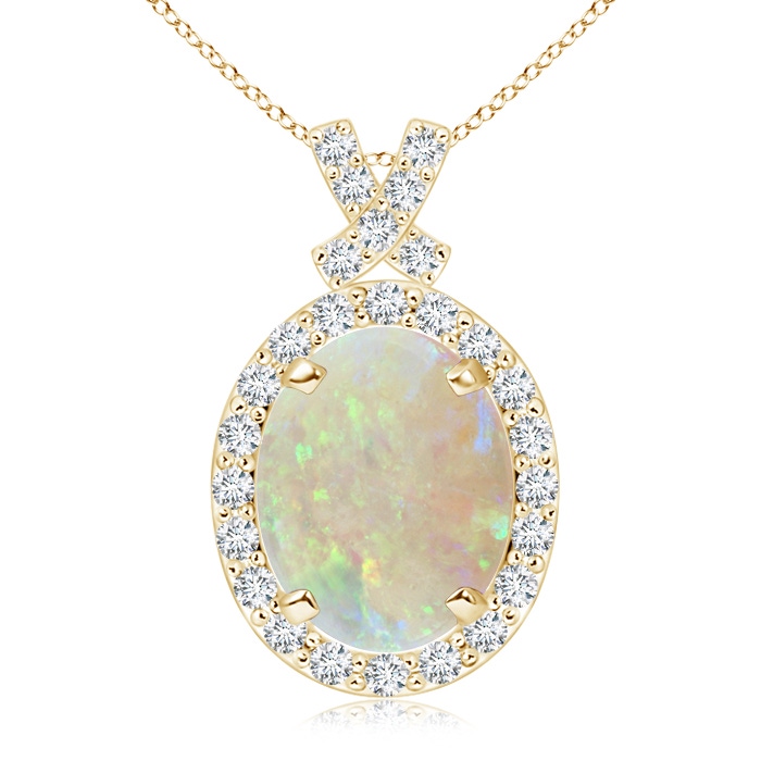 10x8mm AAA Vintage Style Opal Pendant with Diamond Halo in Yellow Gold 