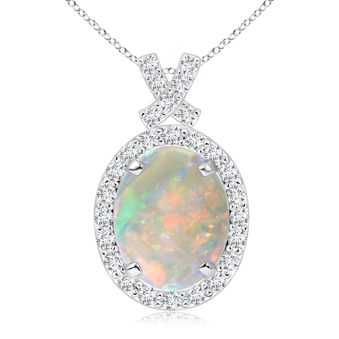 10x8mm AAAA Vintage Style Opal Pendant with Diamond Halo in P950 Platinum 