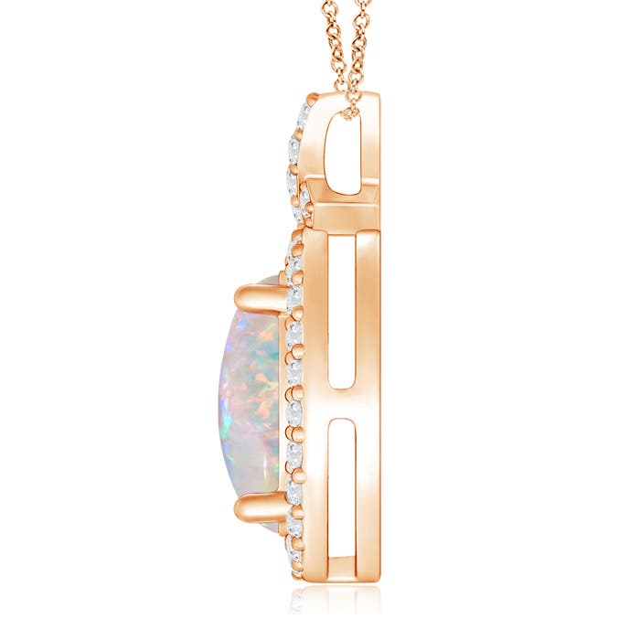 10x8mm AAAA Vintage Style Opal Pendant with Diamond Halo in Rose Gold