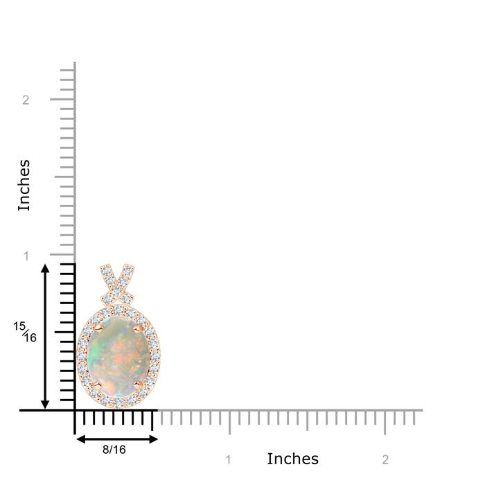 10x8mm AAAA Vintage Style Opal Pendant with Diamond Halo in Rose Gold - ruler