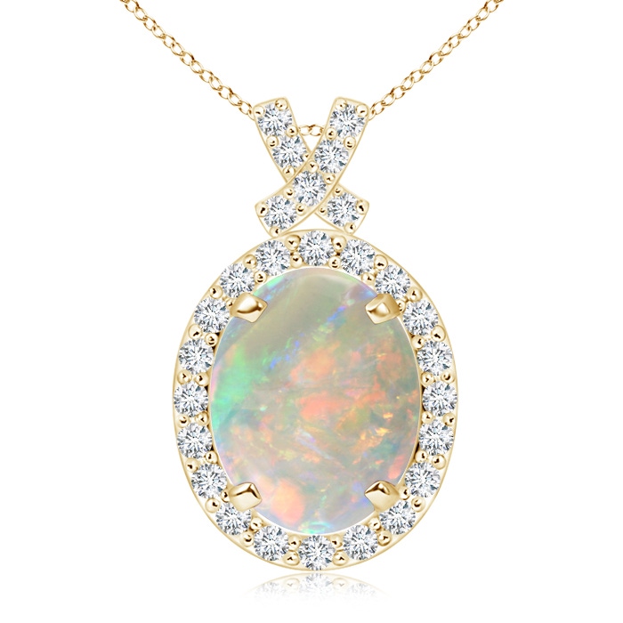 10x8mm AAAA Vintage Style Opal Pendant with Diamond Halo in Yellow Gold 