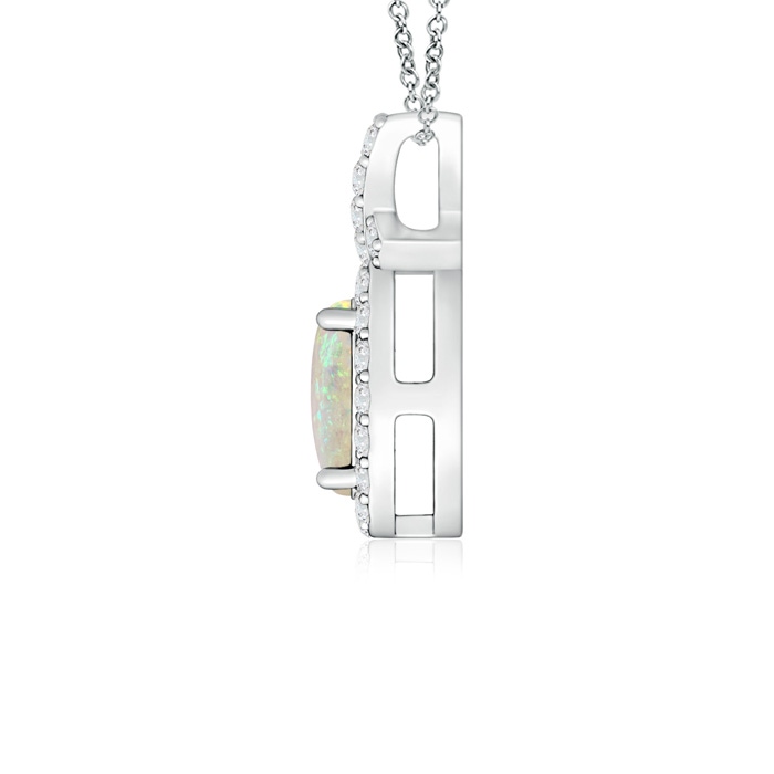 6x4mm AAA Vintage Style Opal Pendant with Diamond Halo in 9K White Gold Product Image