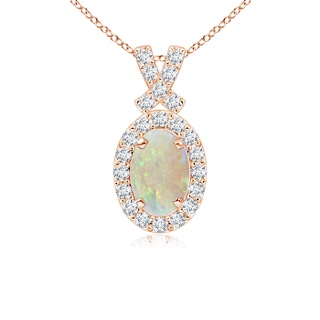 6x4mm AAA Vintage Style Opal Pendant with Diamond Halo in Rose Gold