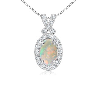 6x4mm AAAA Vintage Style Opal Pendant with Diamond Halo in P950 Platinum