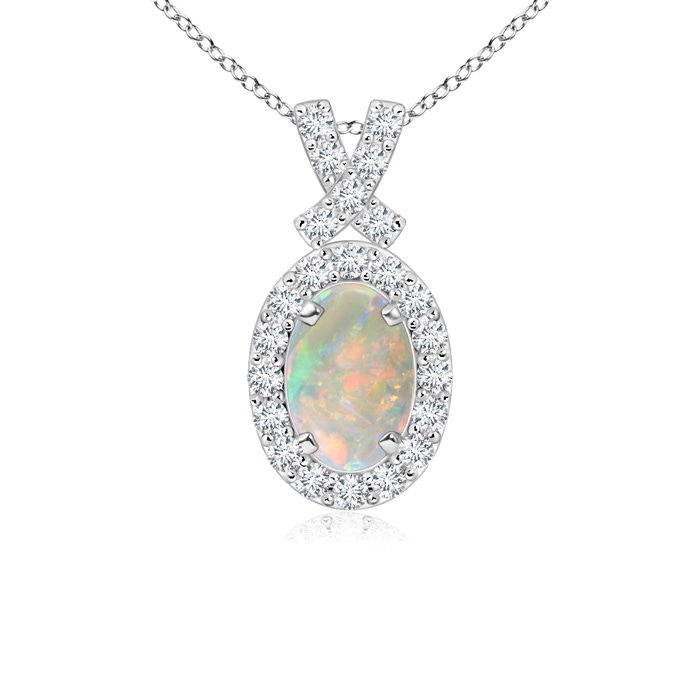 6x4mm AAAA Vintage Style Opal Pendant with Diamond Halo in White Gold 