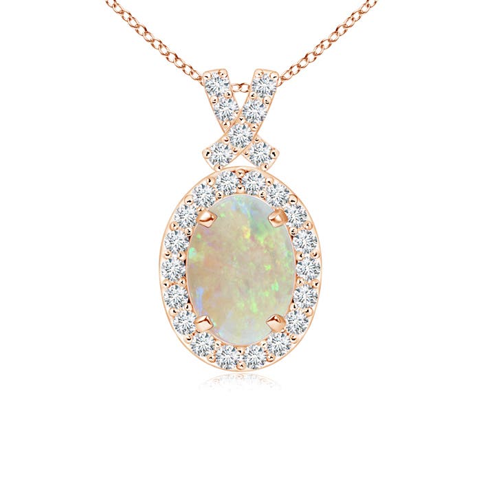 7x5mm AAA Vintage Style Opal Pendant with Diamond Halo in Rose Gold
