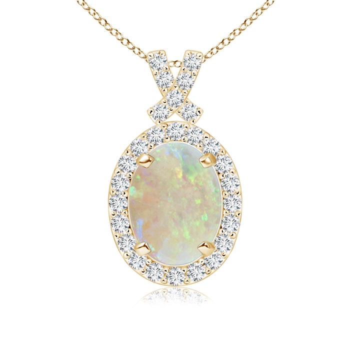 8x6mm AAA Vintage Style Opal Pendant with Diamond Halo in Yellow Gold 