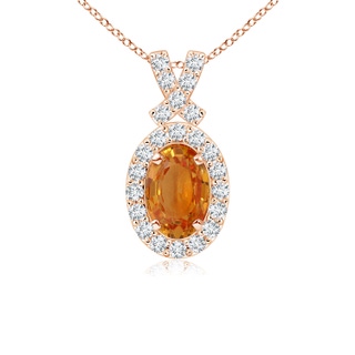 6x4mm AA Vintage Style Orange Sapphire Pendant with Diamond Halo in Rose Gold