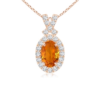 6x4mm AAA Vintage Style Orange Sapphire Pendant with Diamond Halo in 9K Rose Gold