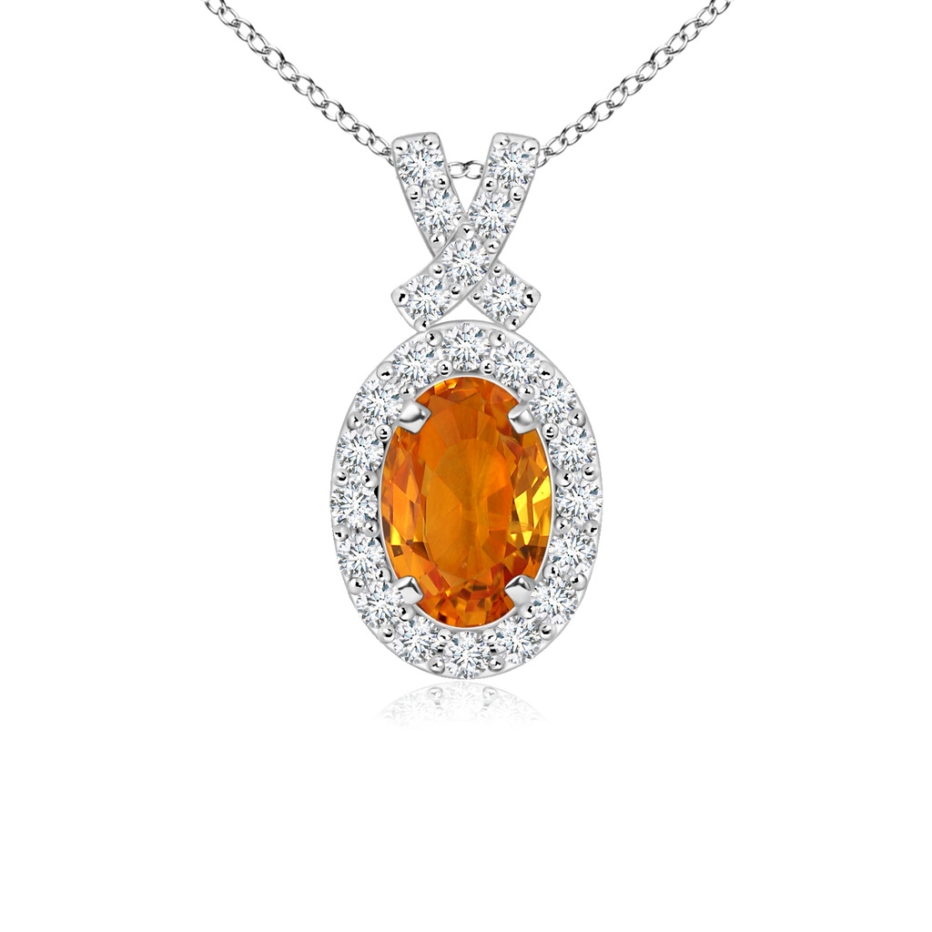 6x4mm AAA Vintage Style Orange Sapphire Pendant with Diamond Halo in White Gold