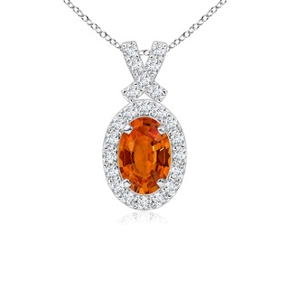 6x4mm AAAA Vintage Style Orange Sapphire Pendant with Diamond Halo in P950 Platinum