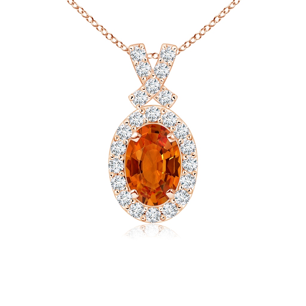 6x4mm AAAA Vintage Style Orange Sapphire Pendant with Diamond Halo in Rose Gold