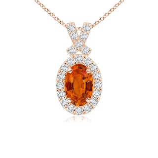 6x4mm AAAA Vintage Style Orange Sapphire Pendant with Diamond Halo in Rose Gold