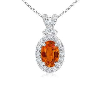 6x4mm AAAA Vintage Style Orange Sapphire Pendant with Diamond Halo in White Gold