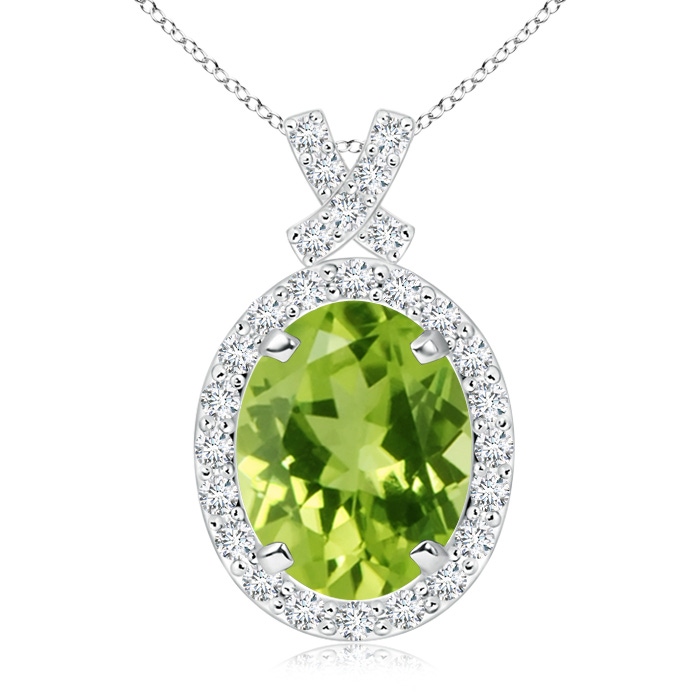 10x8mm AAA Vintage Style Peridot Pendant with Diamond Halo in White Gold 