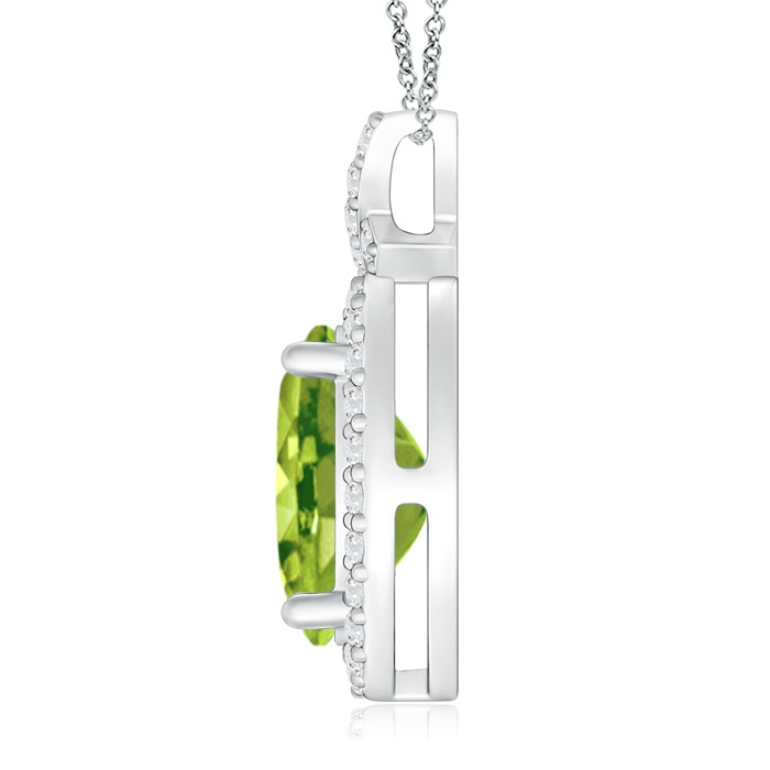 10x8mm AAA Vintage Style Peridot Pendant with Diamond Halo in White Gold product image