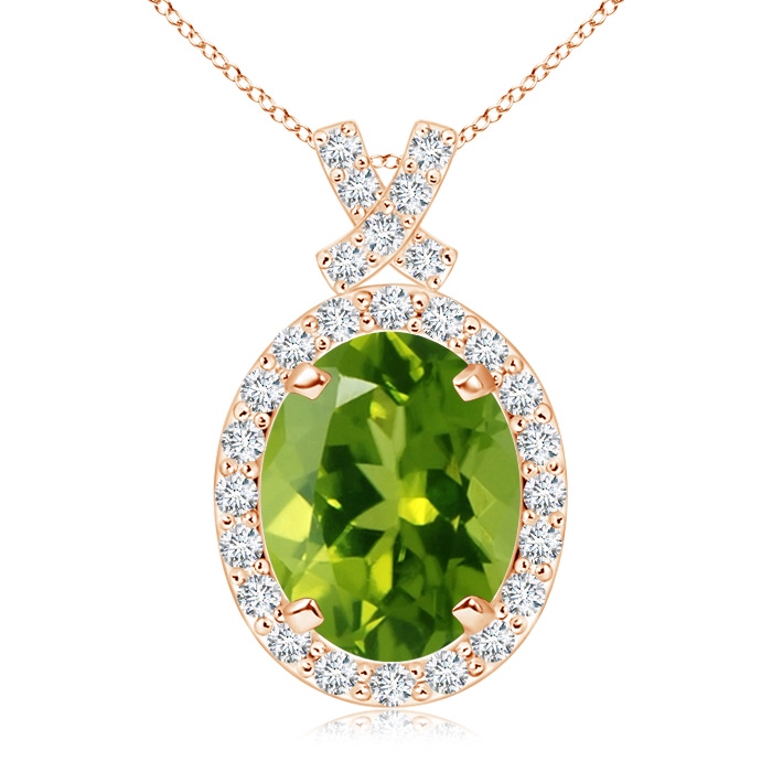 10x8mm AAAA Vintage Style Peridot Pendant with Diamond Halo in Rose Gold 