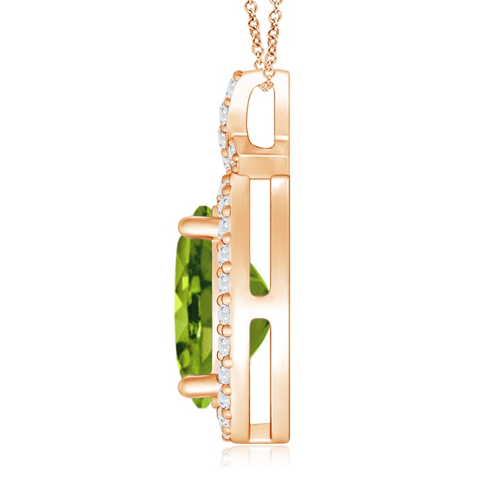 10x8mm AAAA Vintage Style Peridot Pendant with Diamond Halo in Rose Gold Product Image
