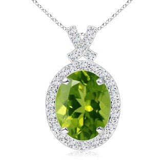 10x8mm AAAA Vintage Style Peridot Pendant with Diamond Halo in White Gold