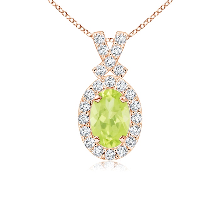 6x4mm A Vintage Style Peridot Pendant with Diamond Halo in Rose Gold 