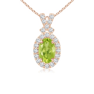 6x4mm AA Vintage Style Peridot Pendant with Diamond Halo in 10K Rose Gold