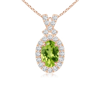 6x4mm AAA Vintage Style Peridot Pendant with Diamond Halo in 10K Rose Gold