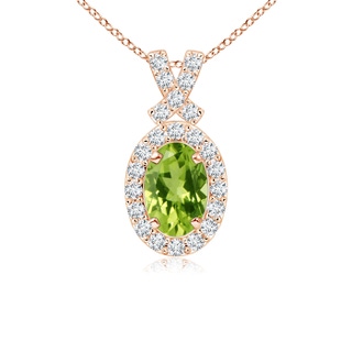 6x4mm AAA Vintage Style Peridot Pendant with Diamond Halo in Rose Gold