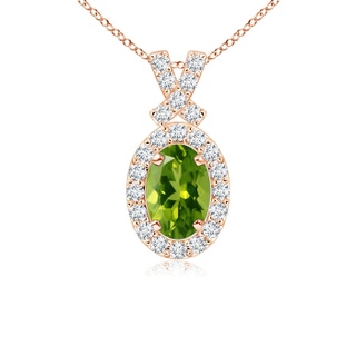 6x4mm AAAA Vintage Style Peridot Pendant with Diamond Halo in 10K Rose Gold