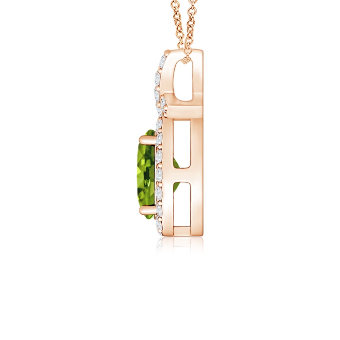 6x4mm AAAA Vintage Style Peridot Pendant with Diamond Halo in Rose Gold Product Image
