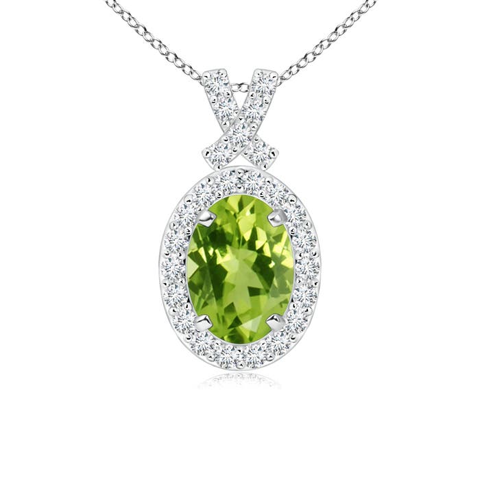 7x5mm AAA Vintage Style Peridot Pendant with Diamond Halo in P950 Platinum