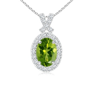 7x5mm AAAA Vintage Style Peridot Pendant with Diamond Halo in P950 Platinum