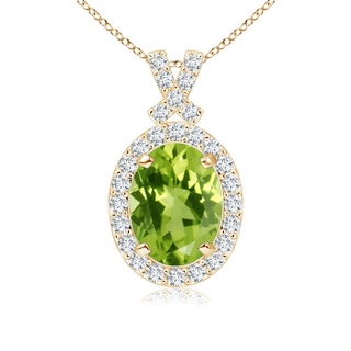 8x6mm AAA Vintage Style Peridot Pendant with Diamond Halo in Yellow Gold