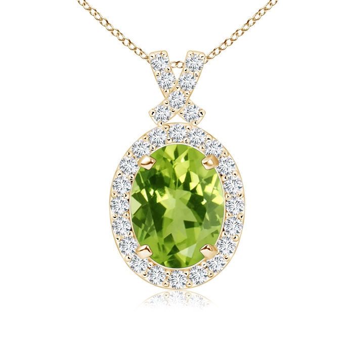 8x6mm AAA Vintage Style Peridot Pendant with Diamond Halo in Yellow Gold 