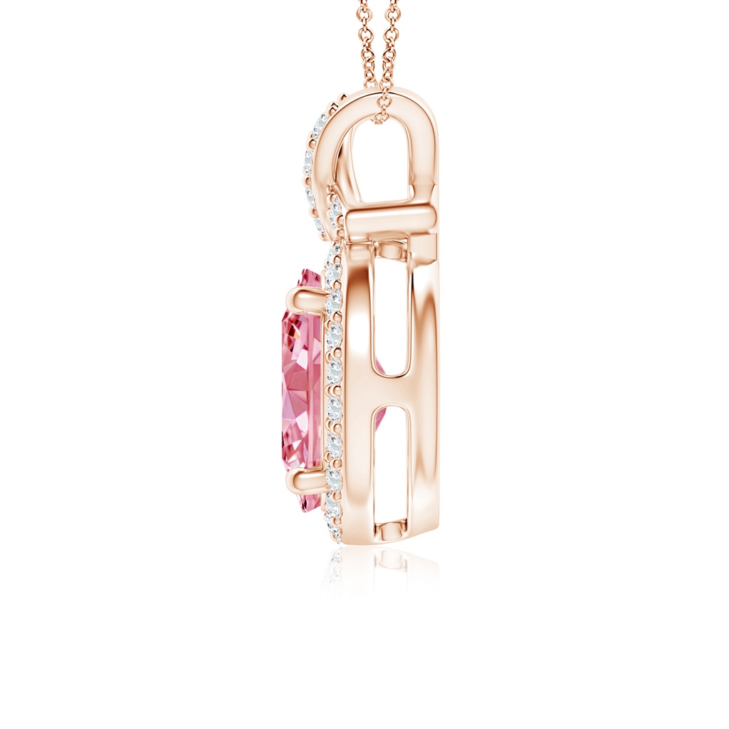 10x8mm AAAA Vintage Style Fancy Intense Pink Diamond Pendant with Halo in Rose Gold - side 199