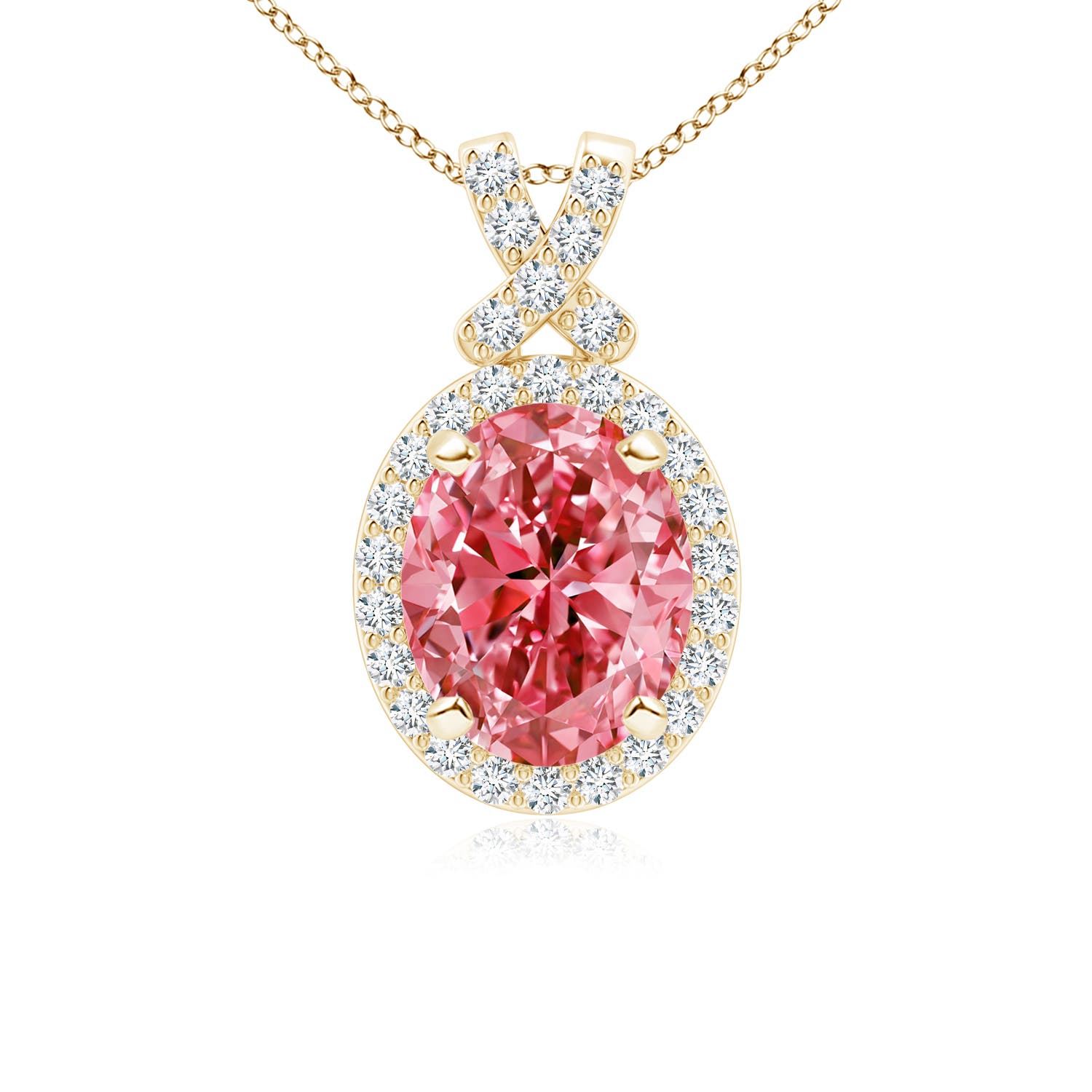 Angara 2.81 CTW Vintage Style Fancy Intense Pink Diamond Pendant with Halo in 14K Yellow Gold