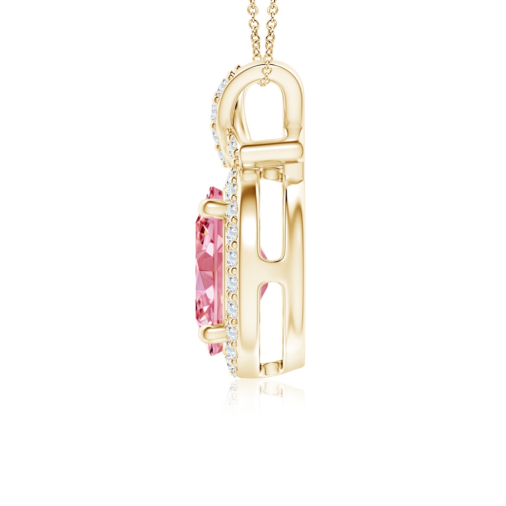 10x8mm AAAA Vintage Style Fancy Intense Pink Diamond Pendant with Halo in Yellow Gold - side 199