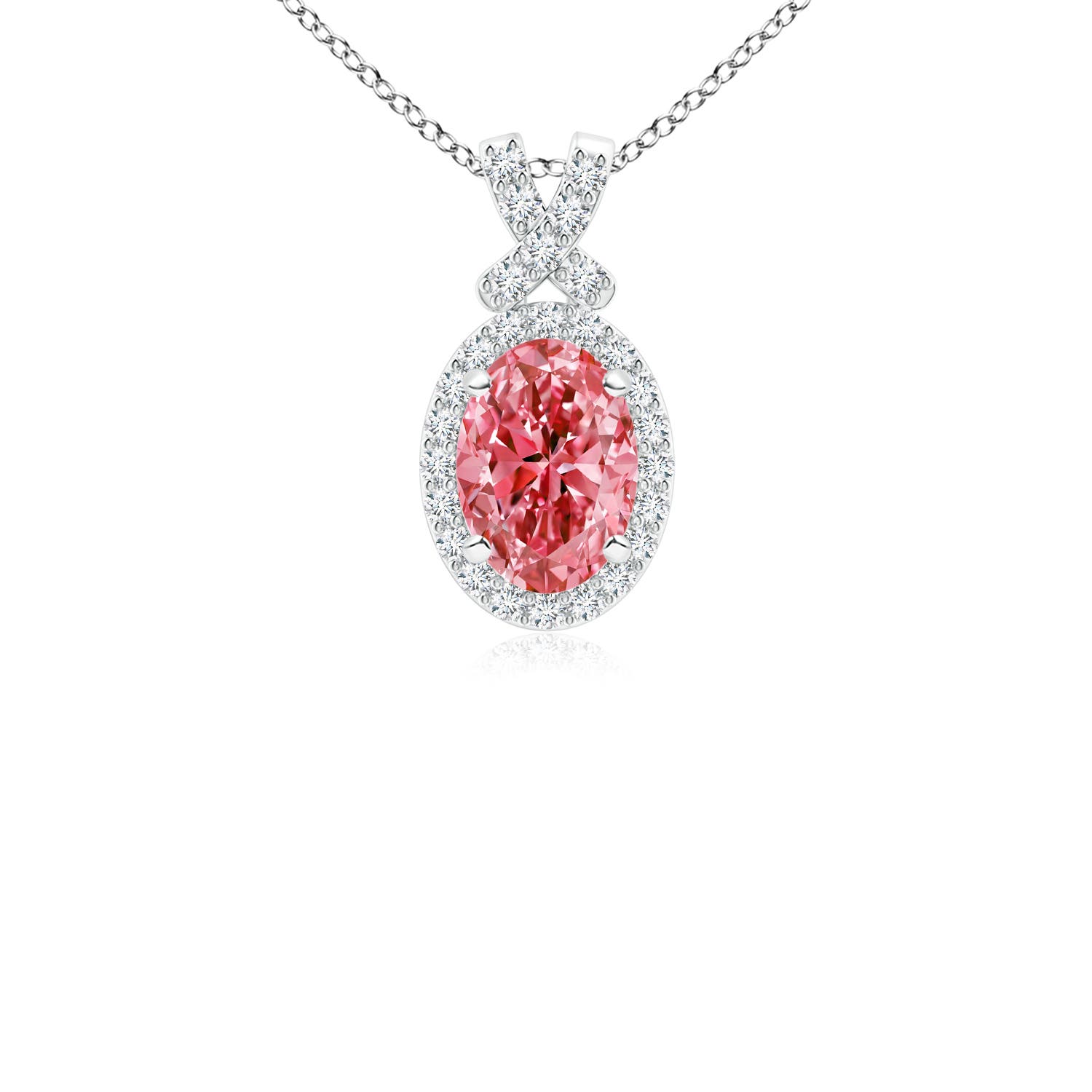 Angara 1.02 CTW Vintage Style Fancy Intense Pink Diamond Pendant with Halo in 18K White Gold