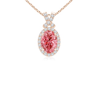 7x5mm AAAA Vintage Style Fancy Intense Pink Diamond Pendant with Halo in Rose Gold