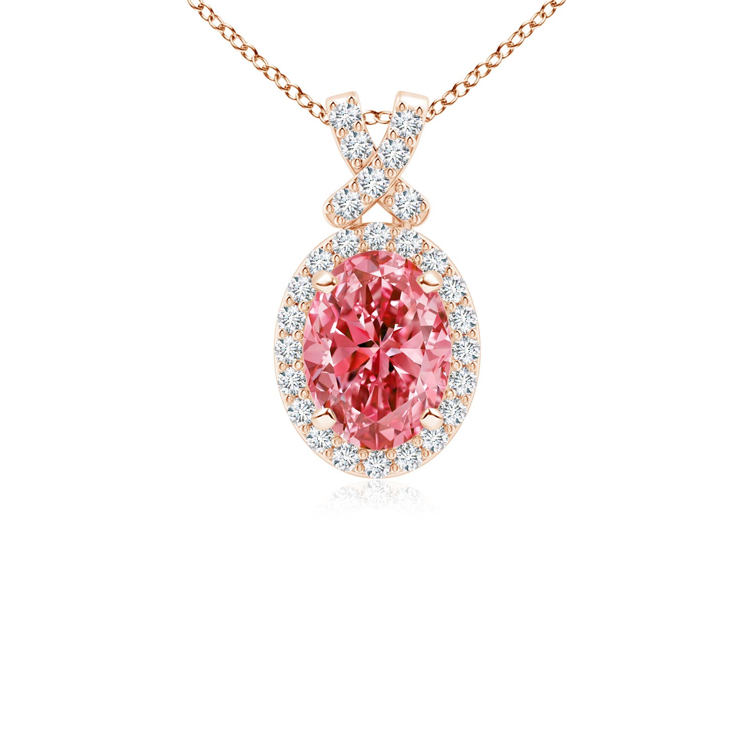 Angara 1.45 CTW Vintage Style Fancy Intense Pink Diamond Pendant with Halo in 18K Rose Gold