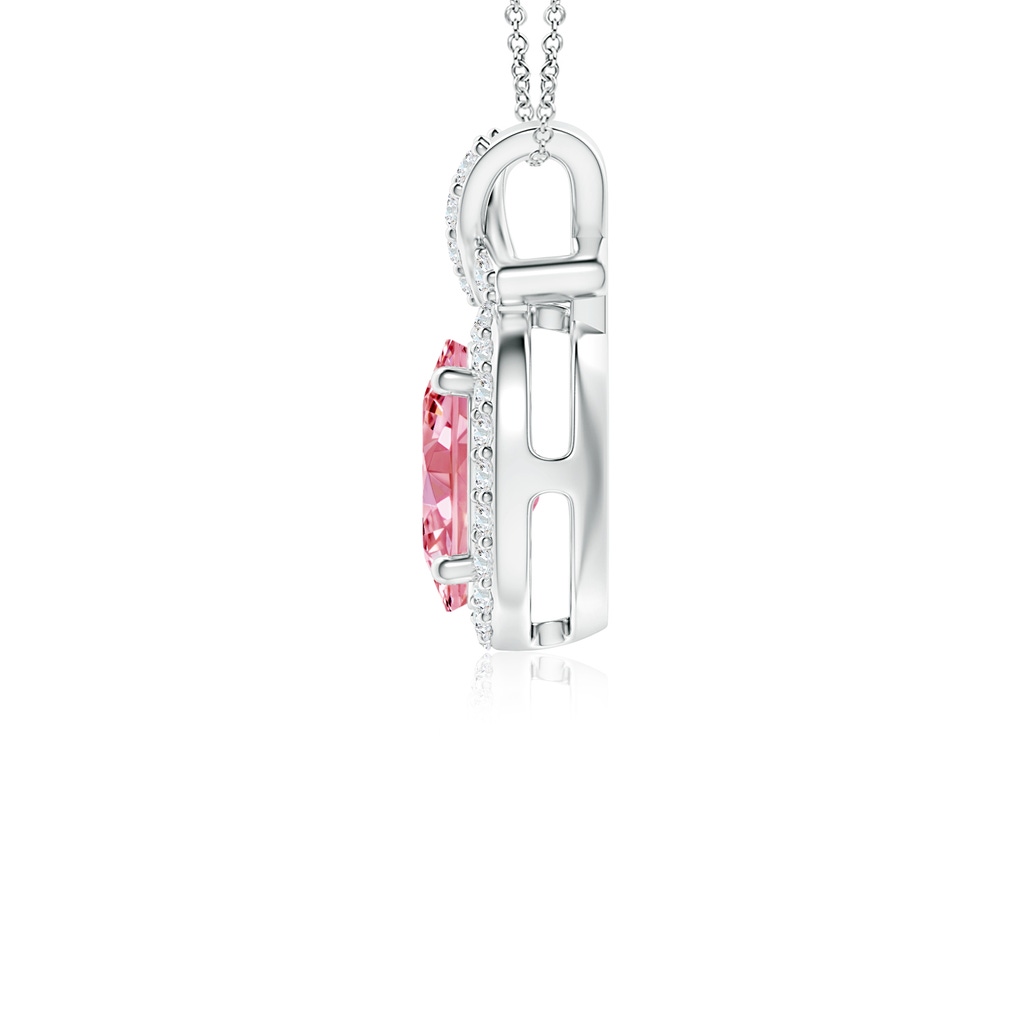 8x6mm AAAA Vintage Style Fancy Intense Pink Diamond Pendant with Halo in White Gold - side 199