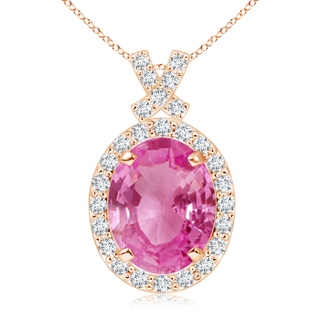 10x8mm AAA Vintage Style Pink Sapphire Pendant with Diamond Halo in 9K Rose Gold
