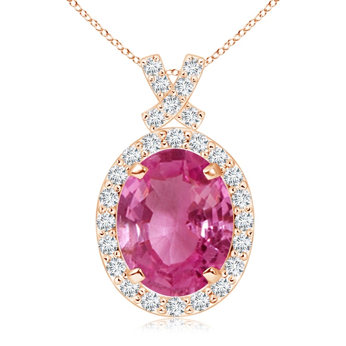 10x8mm AAAA Vintage Style Pink Sapphire Pendant with Diamond Halo in Rose Gold