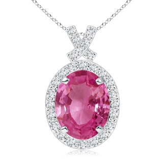 10x8mm AAAA Vintage Style Pink Sapphire Pendant with Diamond Halo in White Gold