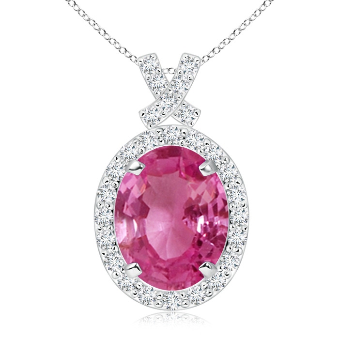 10x8mm AAAA Vintage Style Pink Sapphire Pendant with Diamond Halo in White Gold 