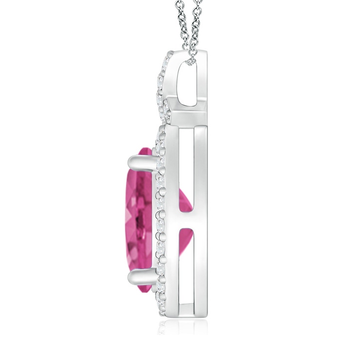 10x8mm AAAA Vintage Style Pink Sapphire Pendant with Diamond Halo in White Gold product image